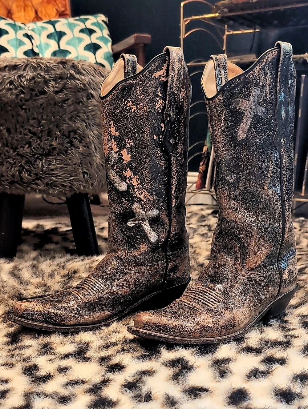 Old West LF1522 Western Leather Tall Boots Brown US 7.5